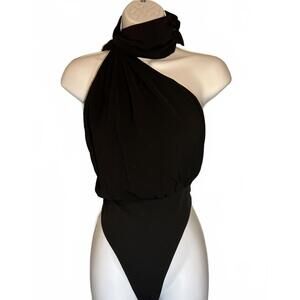 NWT Misha Fedita Black Halter Neck Tie Bodysuit, Size large